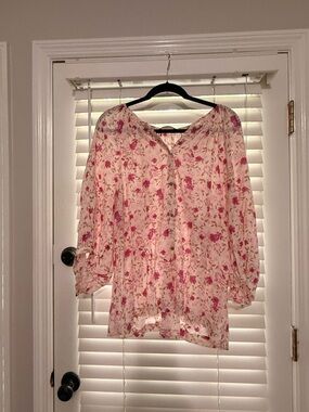 LC Lauren Conrad Pink Floral Button-Front Peasant Blouse